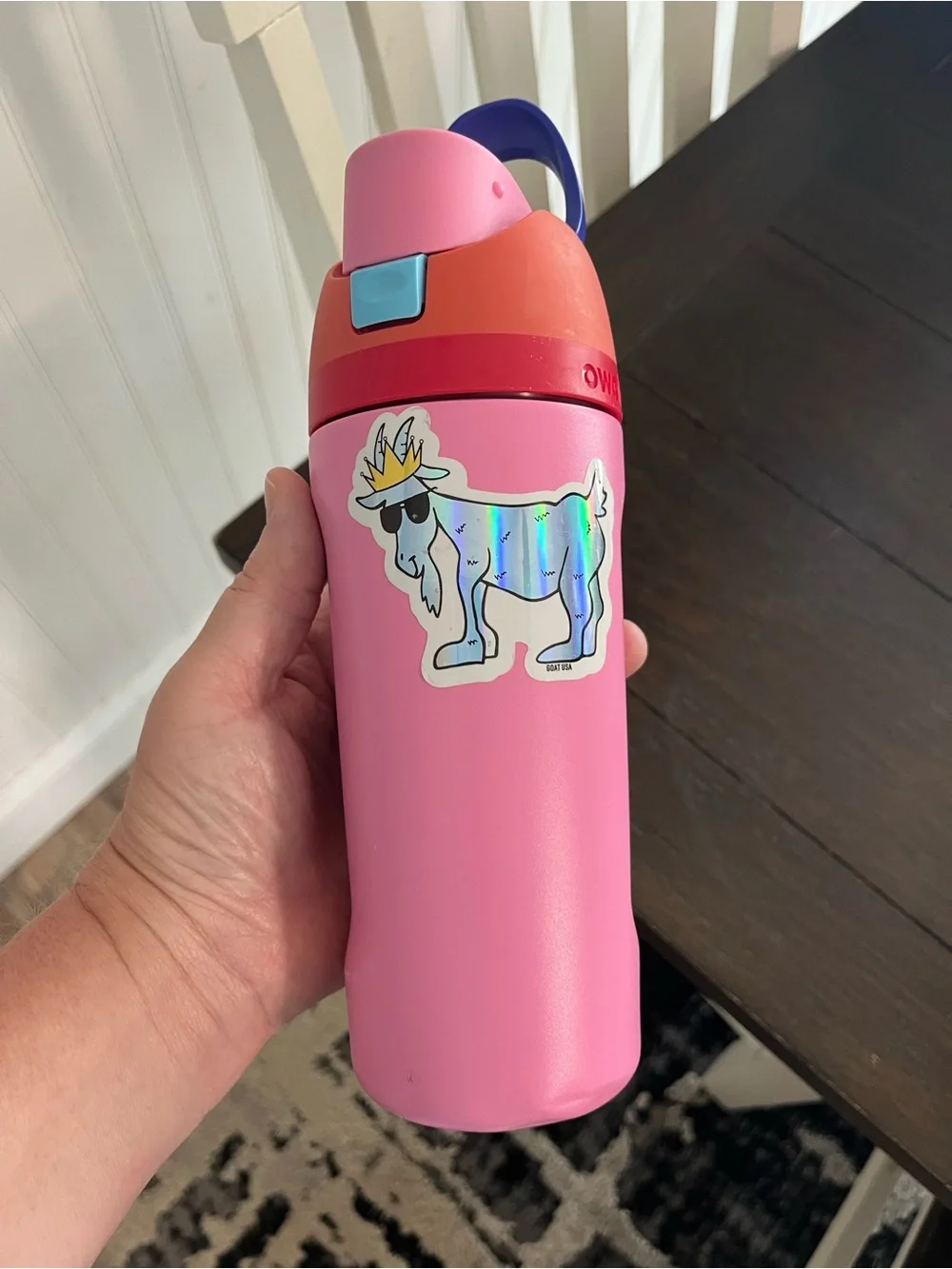 Owala Pink Insulated Water Bottle with Red Accent